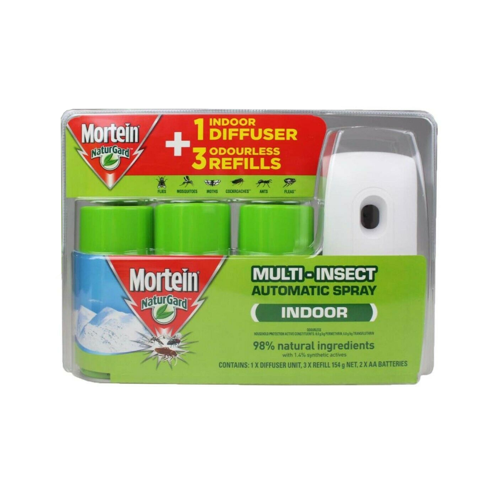 Mortein NaturGard Indoor Multi-Insect Automatic Spray System with 3 Refills