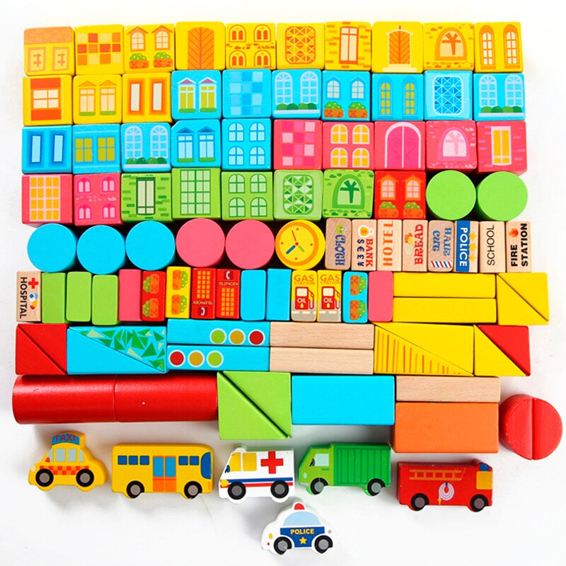 Municipal Transportation Wooden Building Blocks - 100pcs