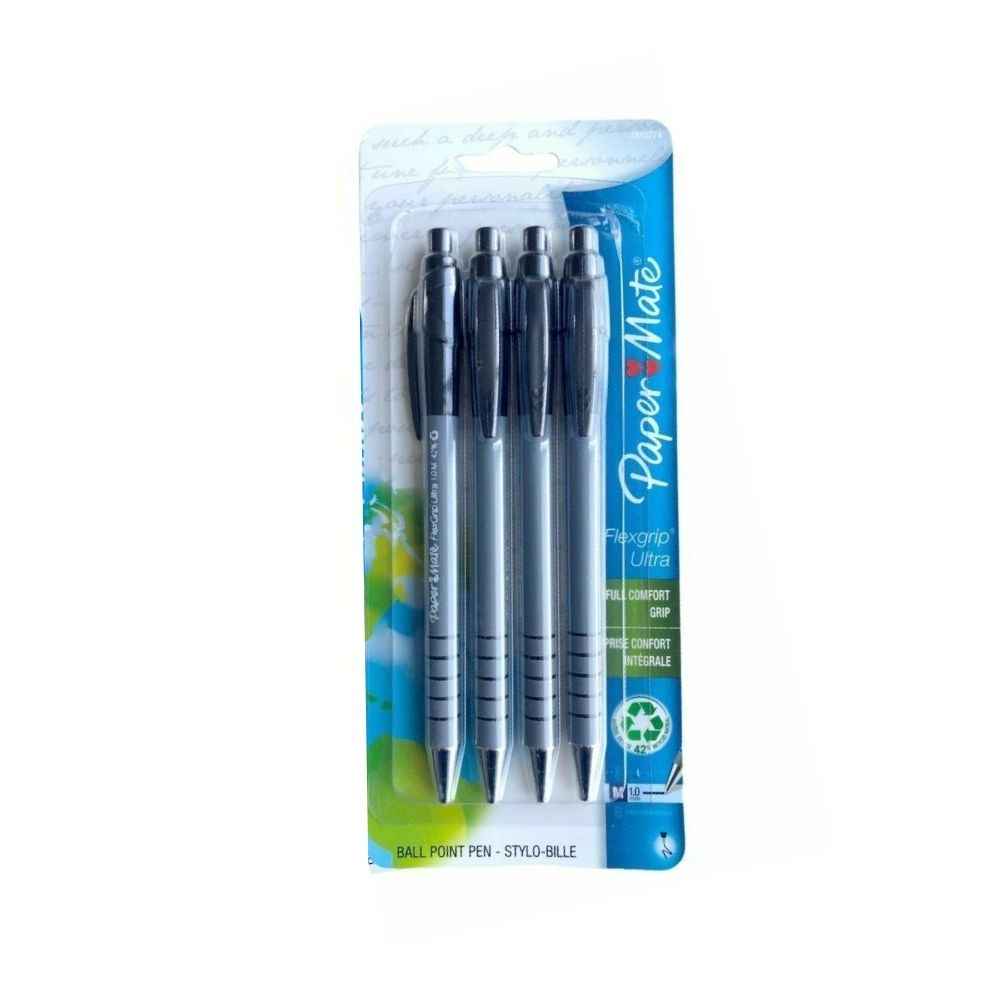 3 Pack x Paper Mate Flexgrip Ultra Ball Point Pens - Black - 1.0mm - 4pc