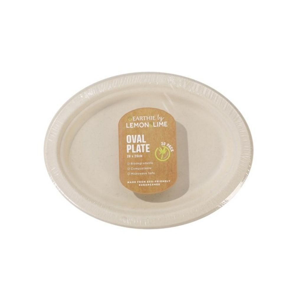 2 x Lemon & Lime ECO Sugarcane Oval Plate Natural 30 Pack - 26x20cm