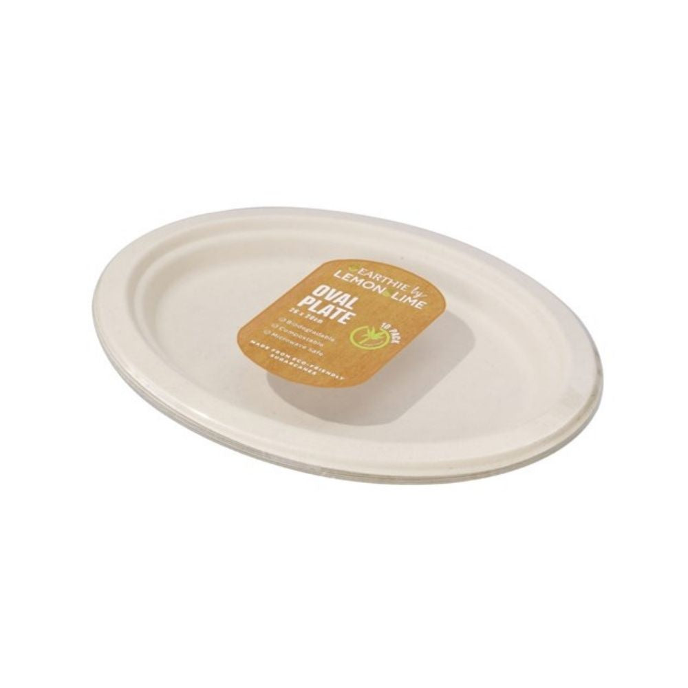 2 x Lemon & Lime ECO Sugarcane Oval Plate Natural 10 Pack - 26x20cm