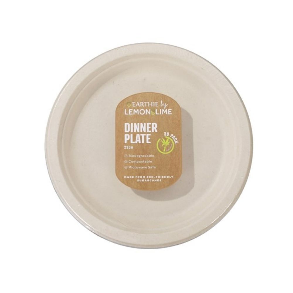 2 x Lemon & Lime ECO Sugarcane Dinner Plate Natural 30 Pack - 23cm