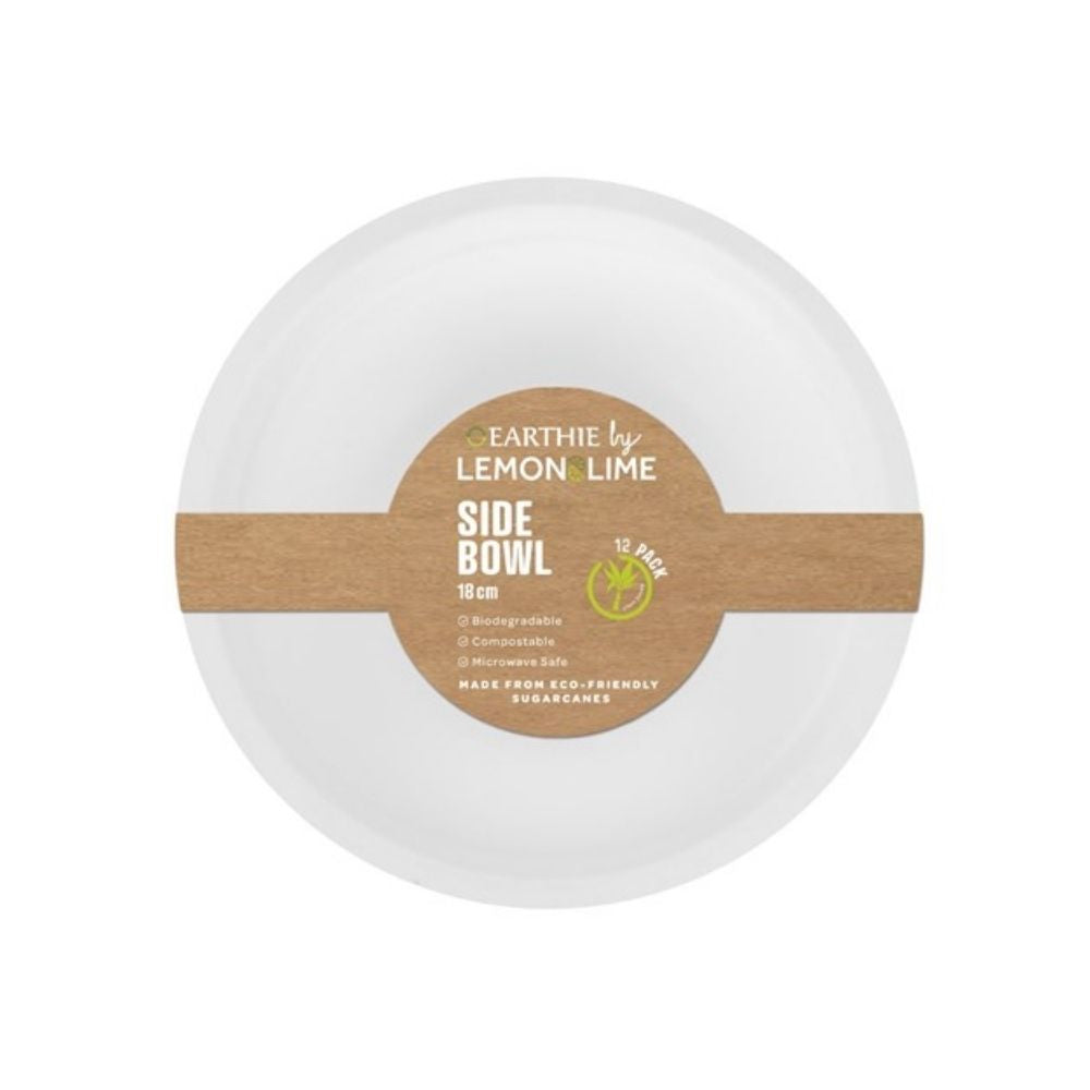 2 x Lemon & Lime ECO Sugarcane Side Bowl White - 12 Pack - 18cm