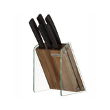 MasterPro Onyx Stainless Steel Chef Knives with Glass Wood Block - 6 Piece