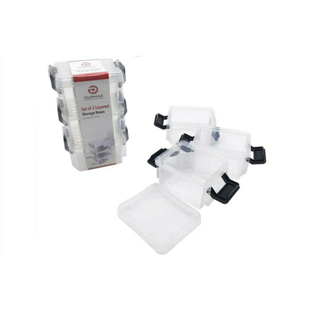 3 Pack x Stack n Lock Clear Storage Boxes - 8.8x6.7x4.8cm