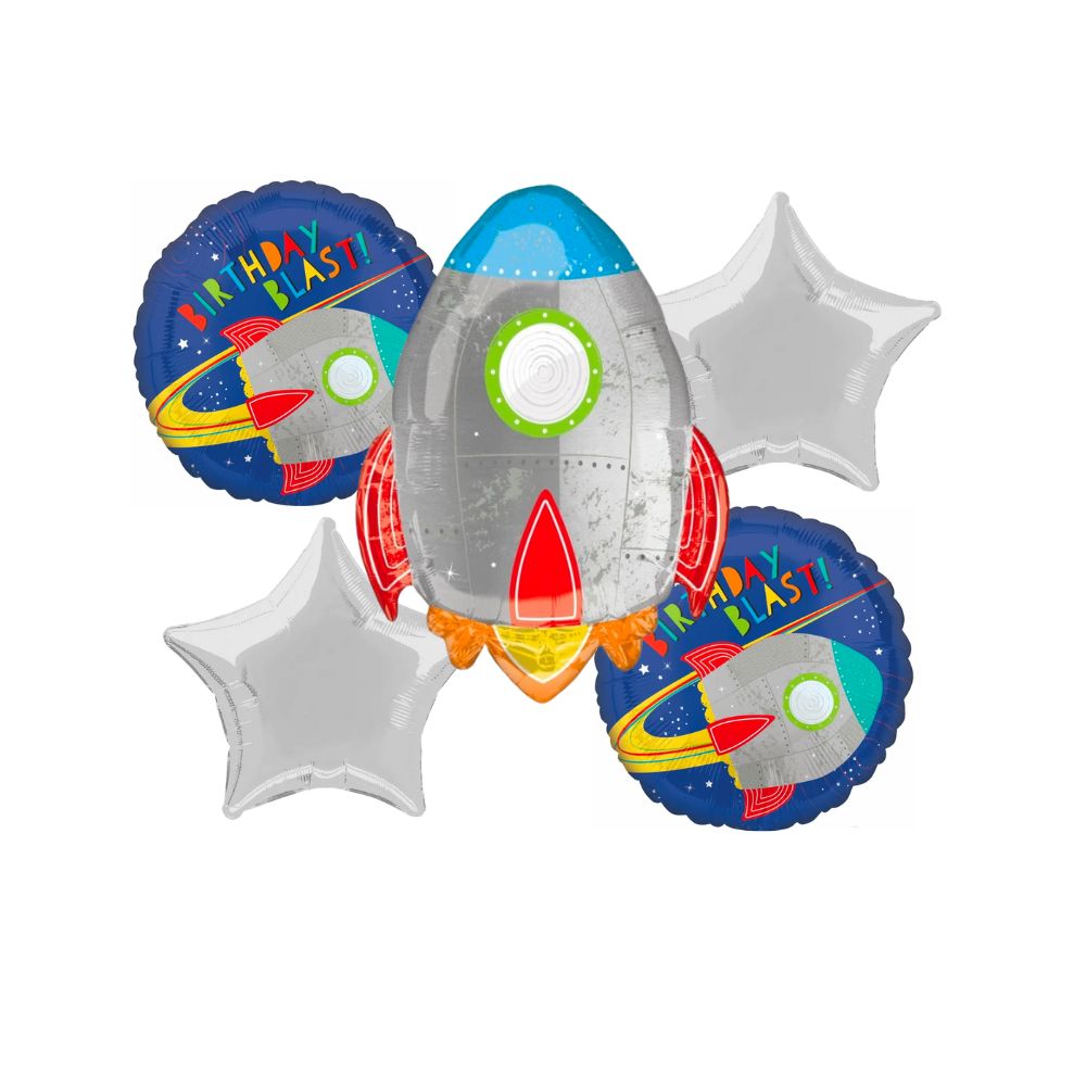 5 Piece Rocketship Birthday Balloon set