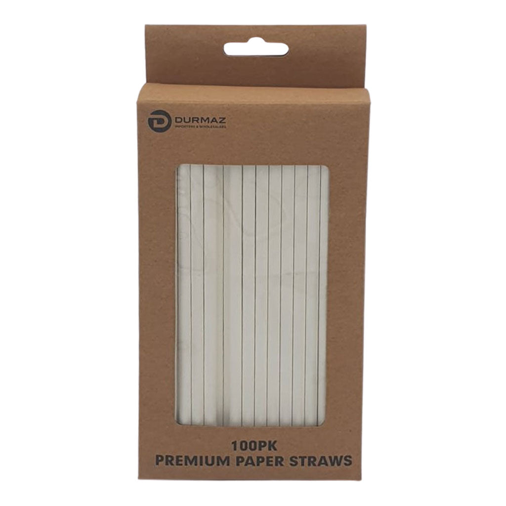 Eco Biodegradable Material Premium Paper Straws - 100PK