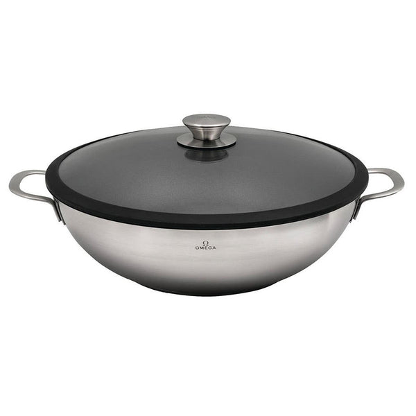 Omega Wok 32cm Stainless Steel Non Stick With Glass Lid