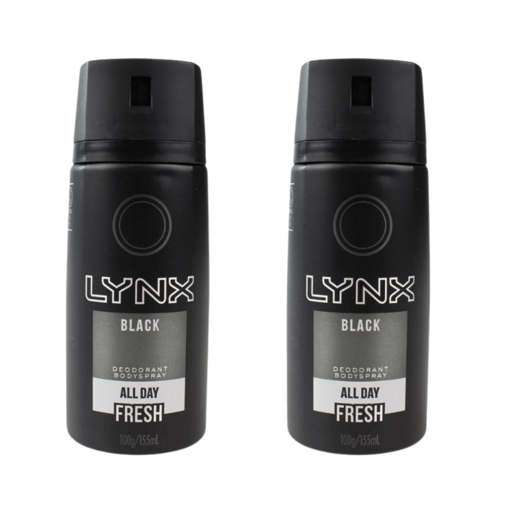 2 x Lynx Black Deodorant Bodyspray All Day Fresh - 155mL