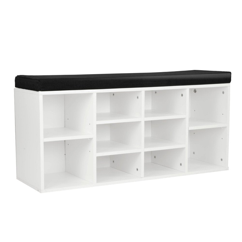 Shoe Rack Cabinet Organiser Black Cushion - 104 x 30 x 48 - White