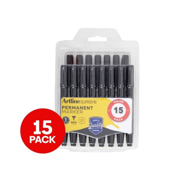 Artline Supreme Bullet Tip Permanent Marker - 15 Pack