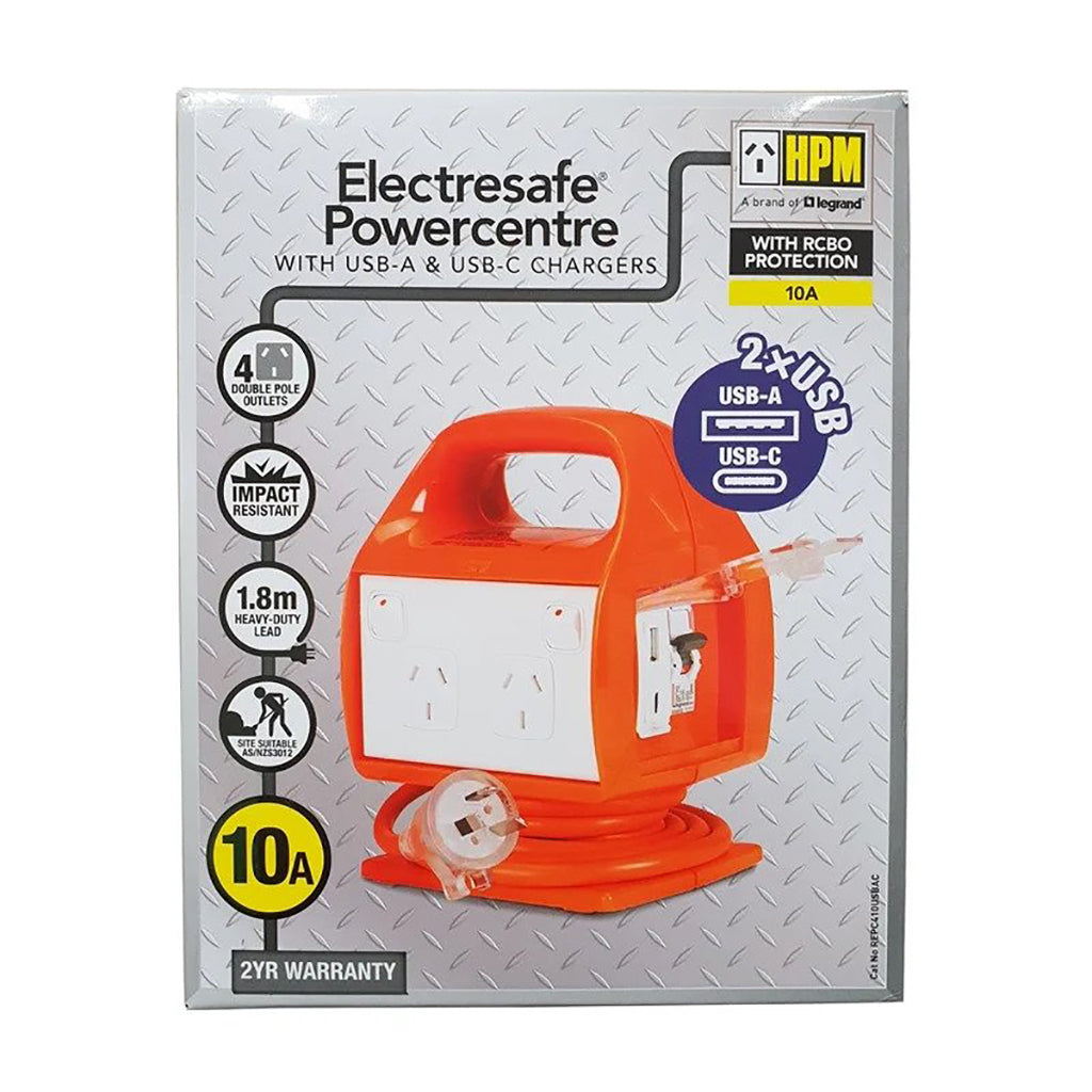HPM 10A Worksite Portable Powerboard With USB-A and USB-C