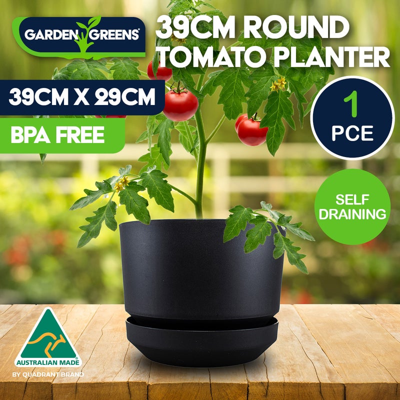 Tomato Planter Pot Shrub/Tub With Self Draining Saucer - Round - 29x39cm