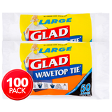 2 x Glad 36L Large Wavetop Tie Garbage Bags 50pk