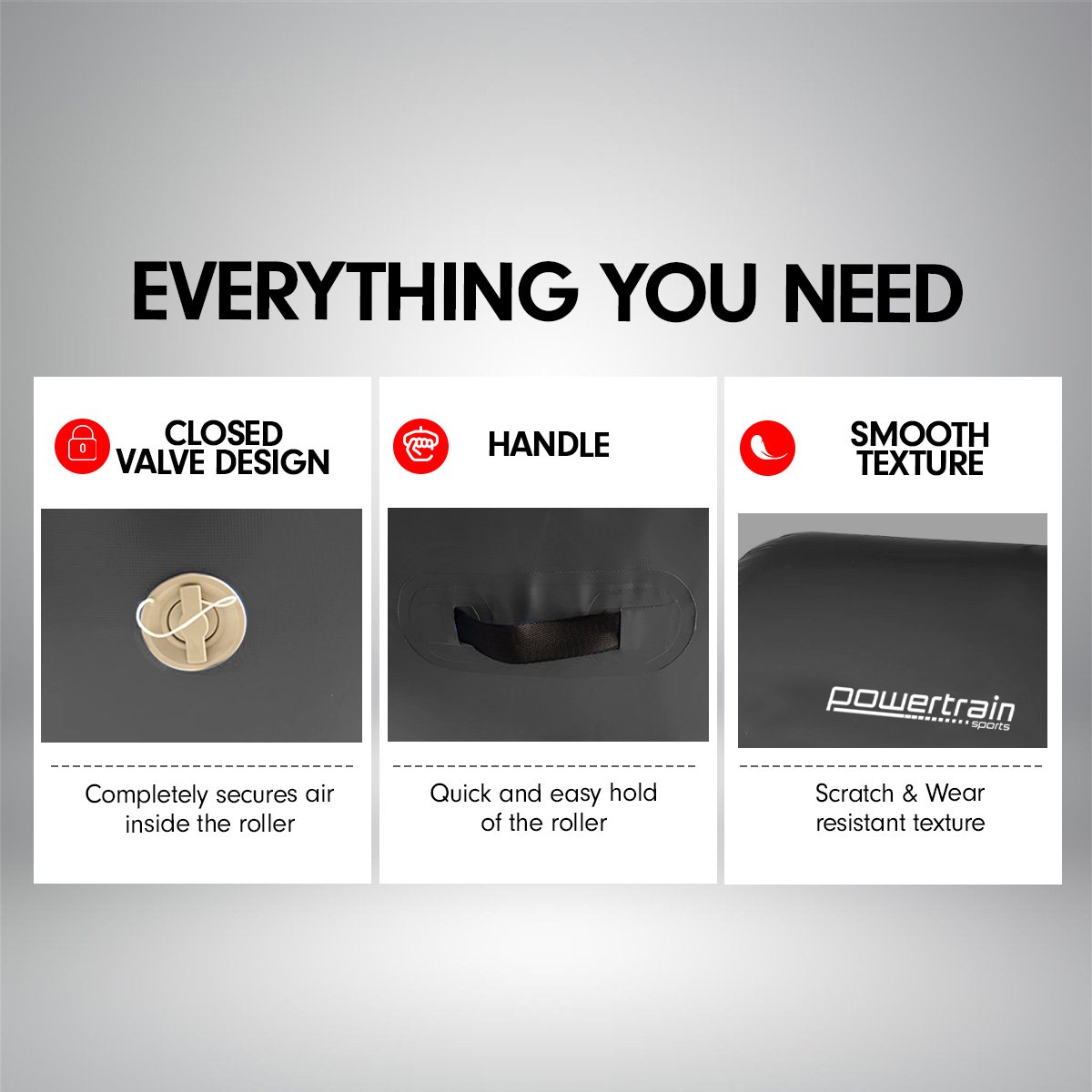 Inflatable Gymnastics Air Barrel Exercise Roller 120cm x 75cm - Black