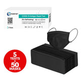 Clungene COVID-19 Rapid Antigen Nasal Swab Self Test 5pk + Black Disposable Face Masks 50pk