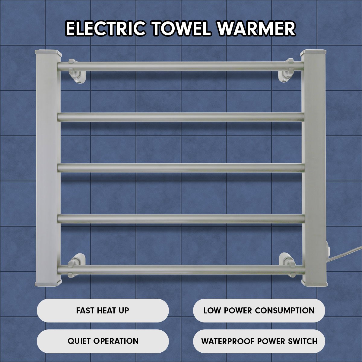Pronti Heated Towel Rack Electric Bathroom Towel Rails EV-90- Silver
