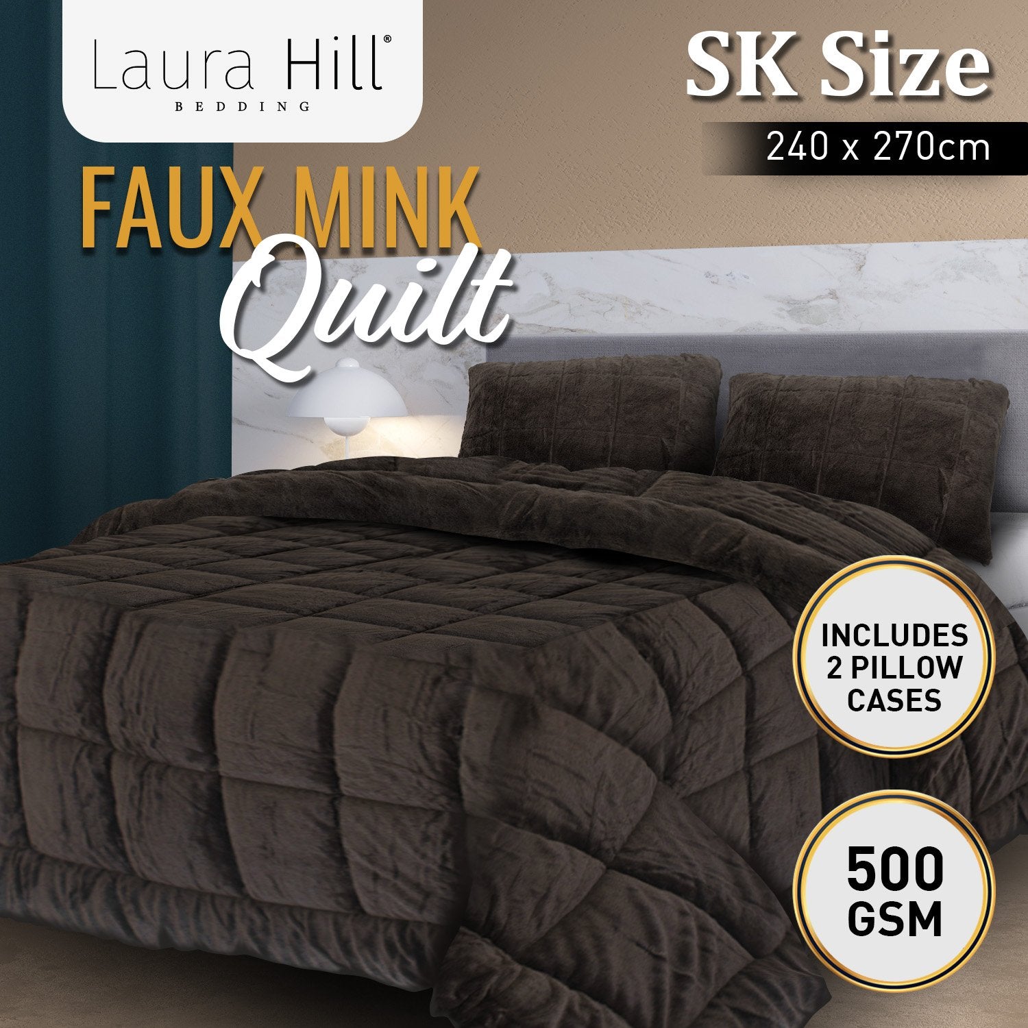 Laura Hill 500GSM Faux Mink Quilt Comforter Doona - Super King