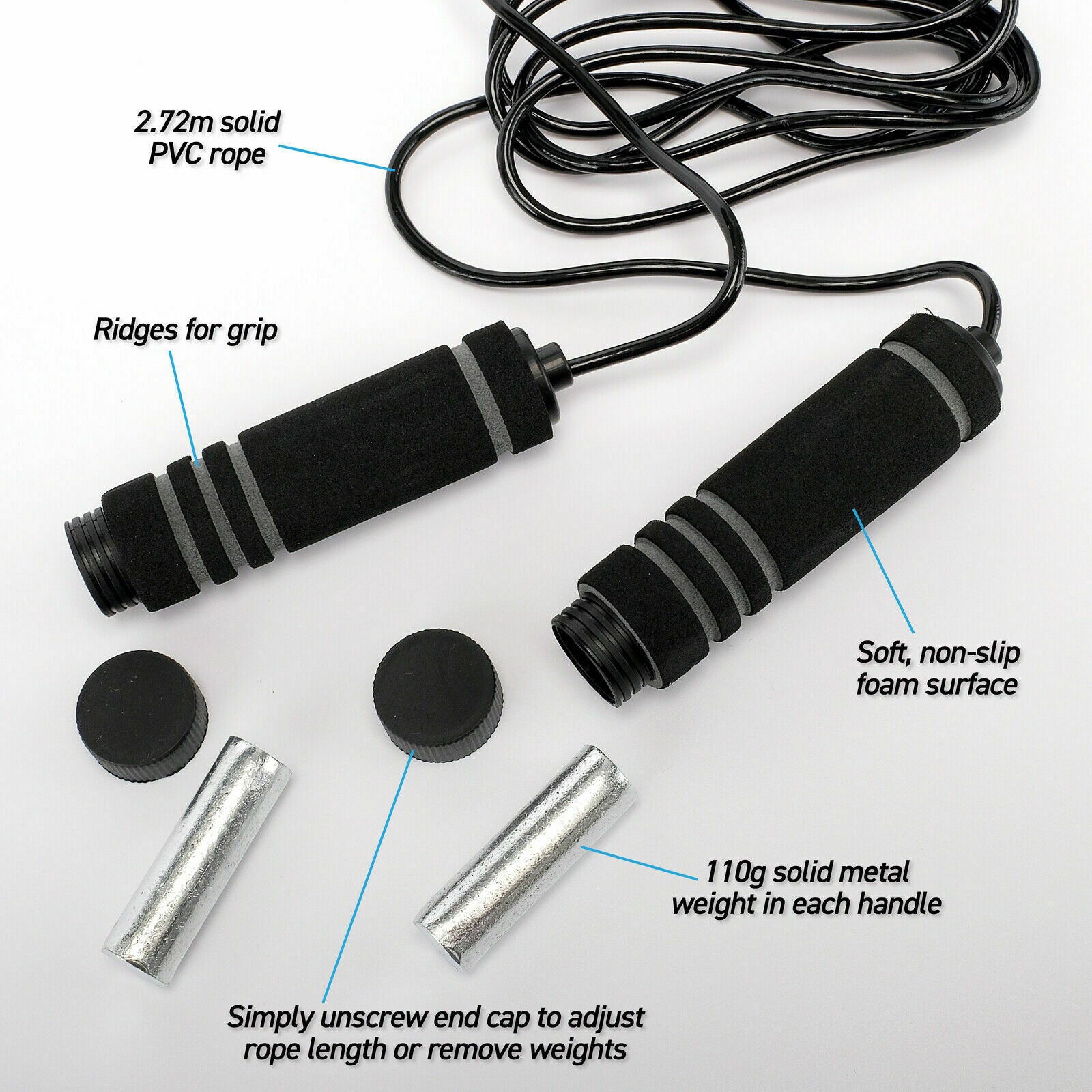 Adjustable Jump Rope with Weighted Handles - Intermediate - 2.72m