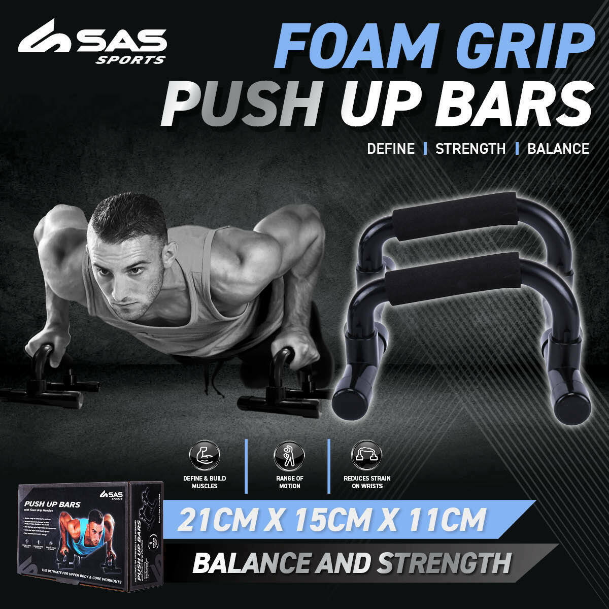 Sas Sports Non Slip Foam Grip Push Up Bars