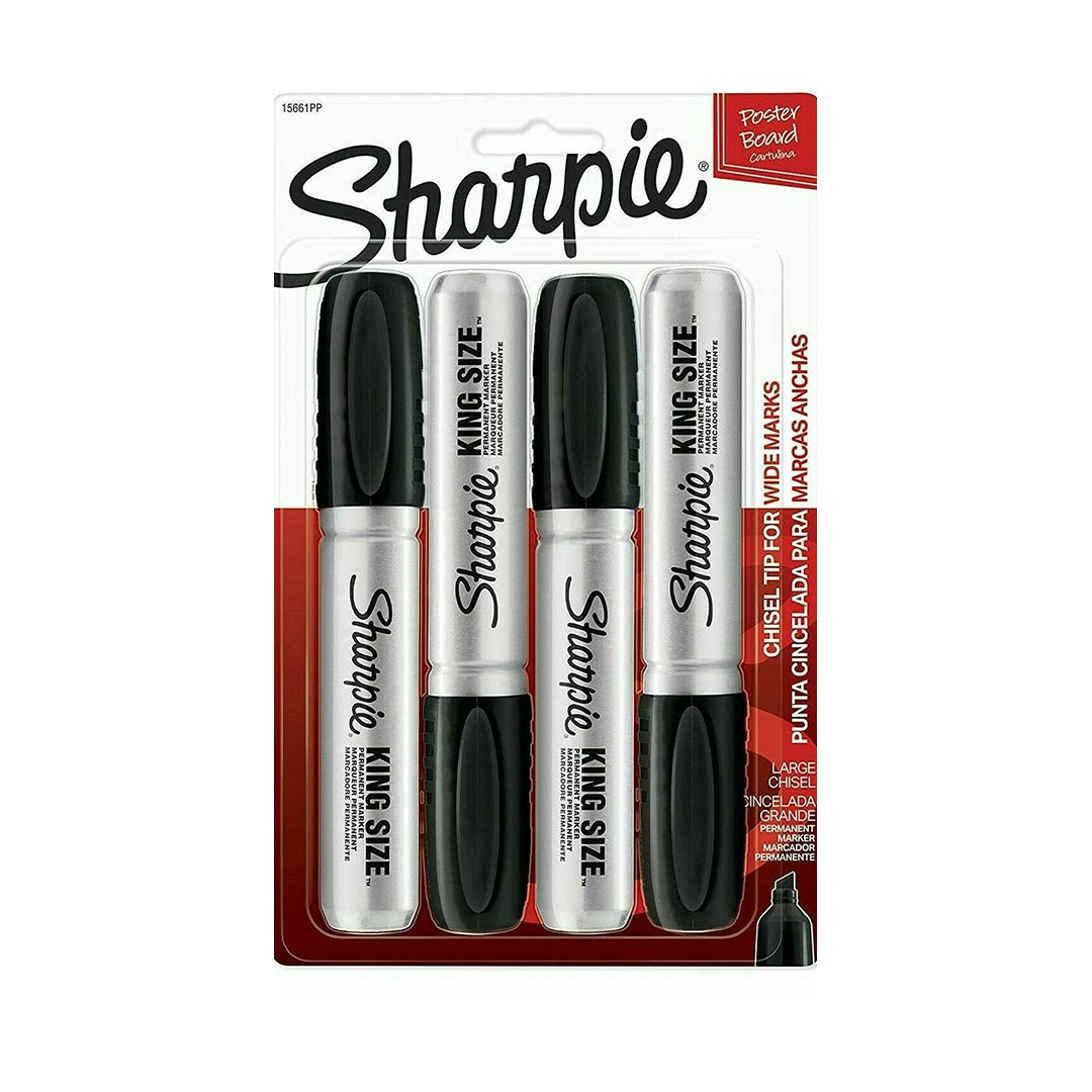 4 Pack x Sharpie Permanent Markers - Black - King Size - 4pc