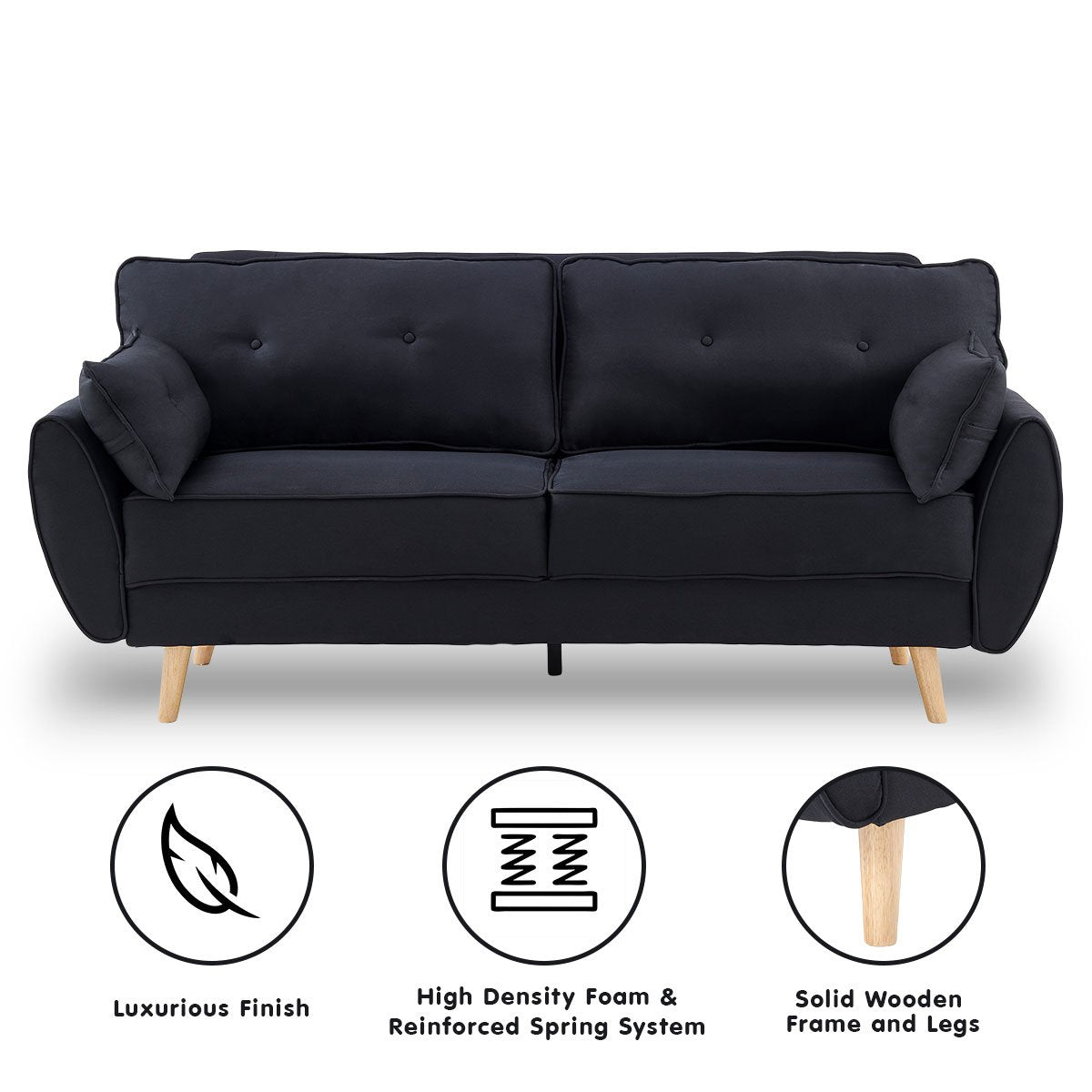 Sarantino 3 Seater Modular Linen Fabric Sofa Bed Couch Futon - Black