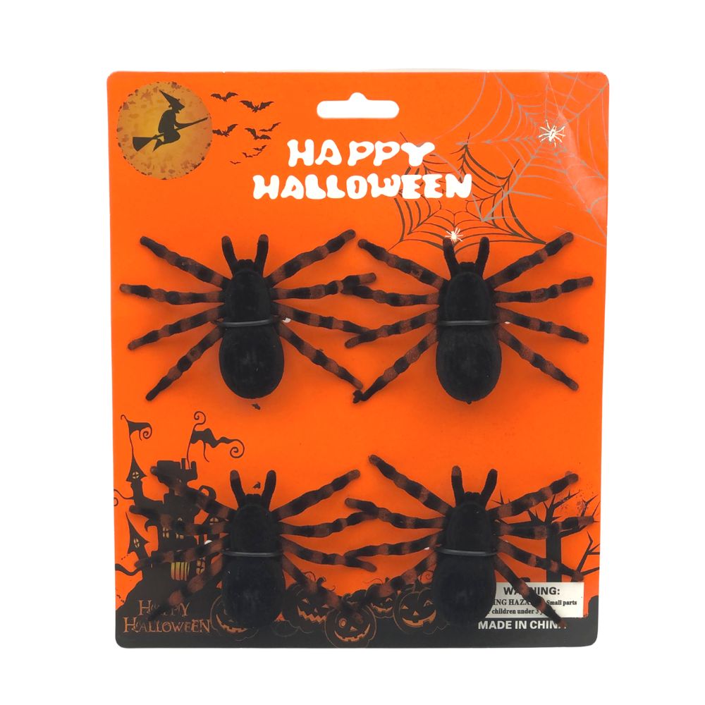 Velvet Decorative Spiders - 4 Pack
