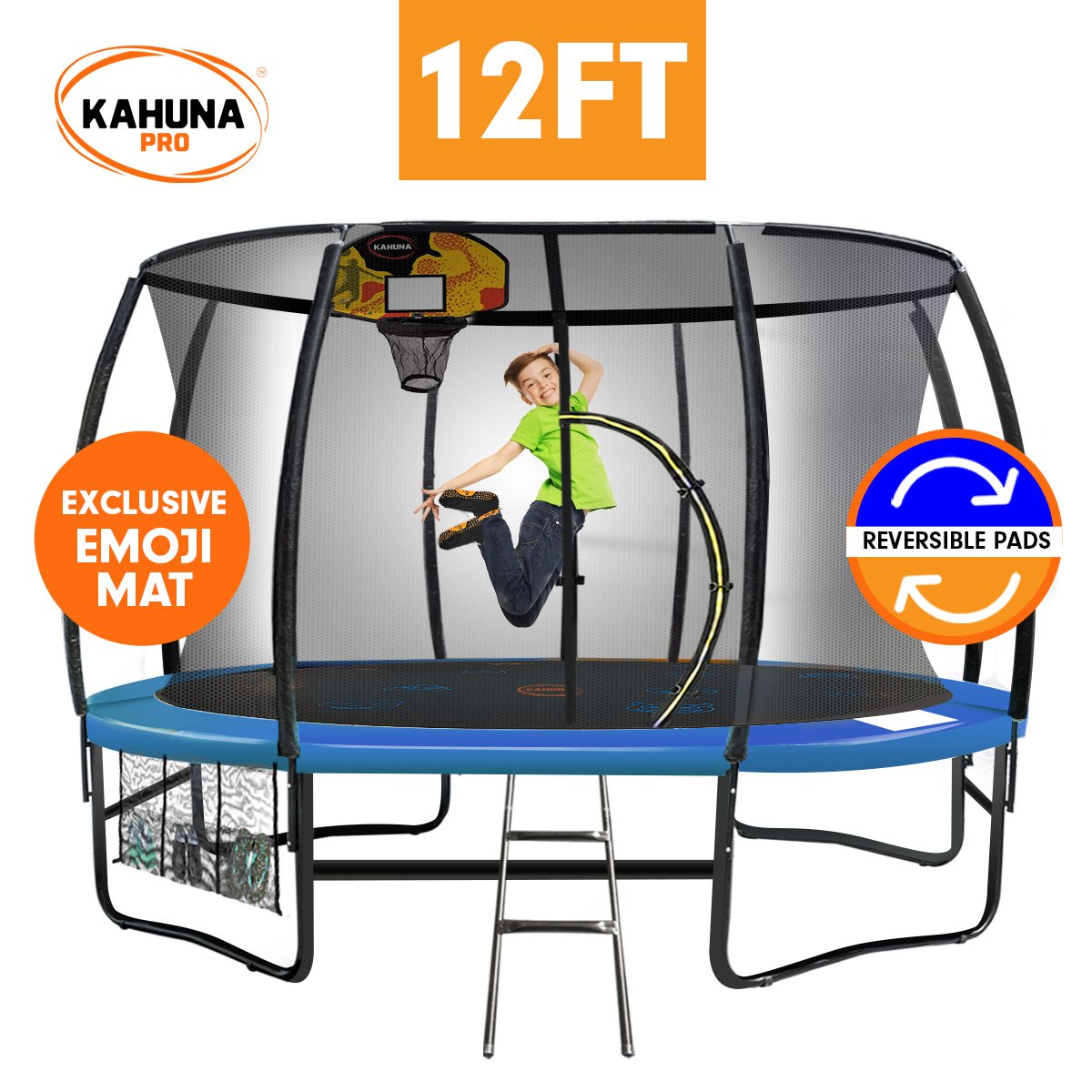 Kahuna Pro 12ft Trampoline with Mat, Reversible Pad, Basketball Set