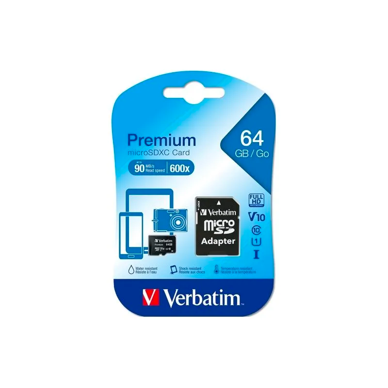 Verbatim Premium Flash Memory Card 64 GB microSDXC UHS-I Memory Card Black