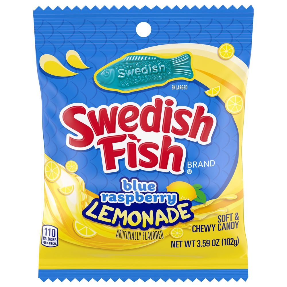 12 x Swedish Fish Blue Raspberry Lemonade Hang Bag 102g