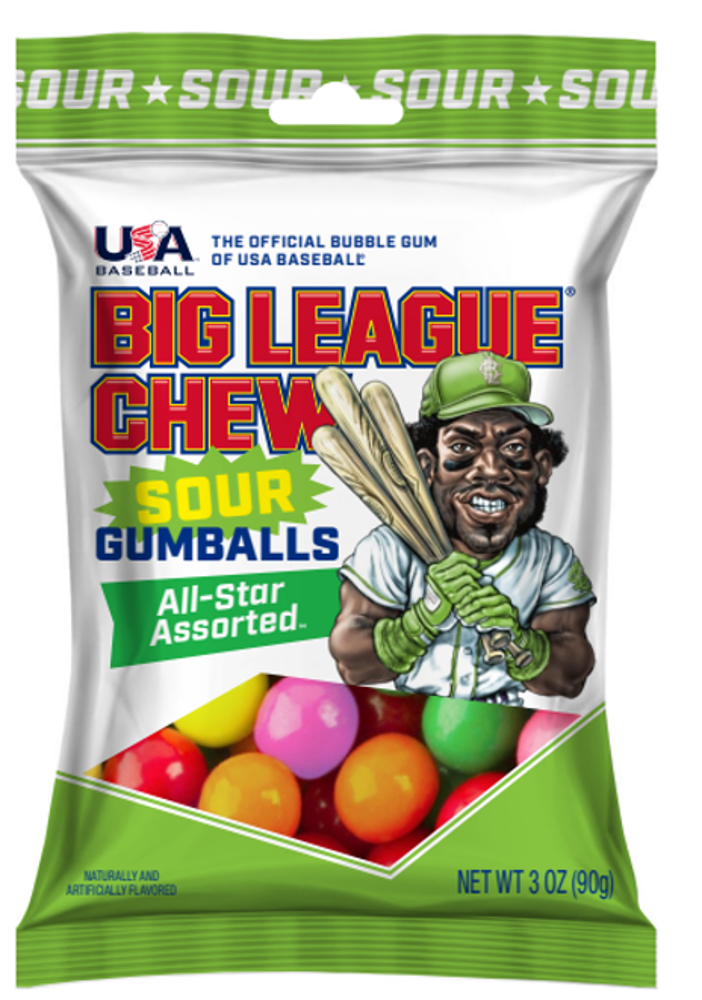 12 x Big League Chew Gumballs Sour Peg Bag 85g