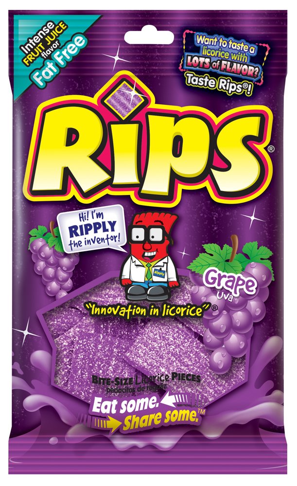 12 x Rips Bite-Size Grape Pieces 113g Peg Bag