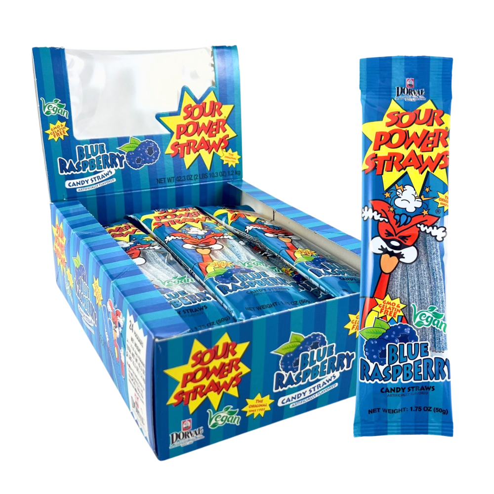 24 x Sour Power Straws Blue Raspberry 50g