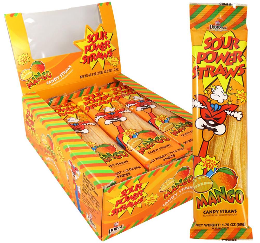 24 x US Dorval Sour Power Straws 50g - Mango