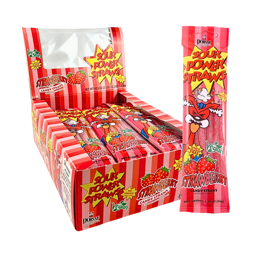 24 x Sour Power Straws Strawberry 50g