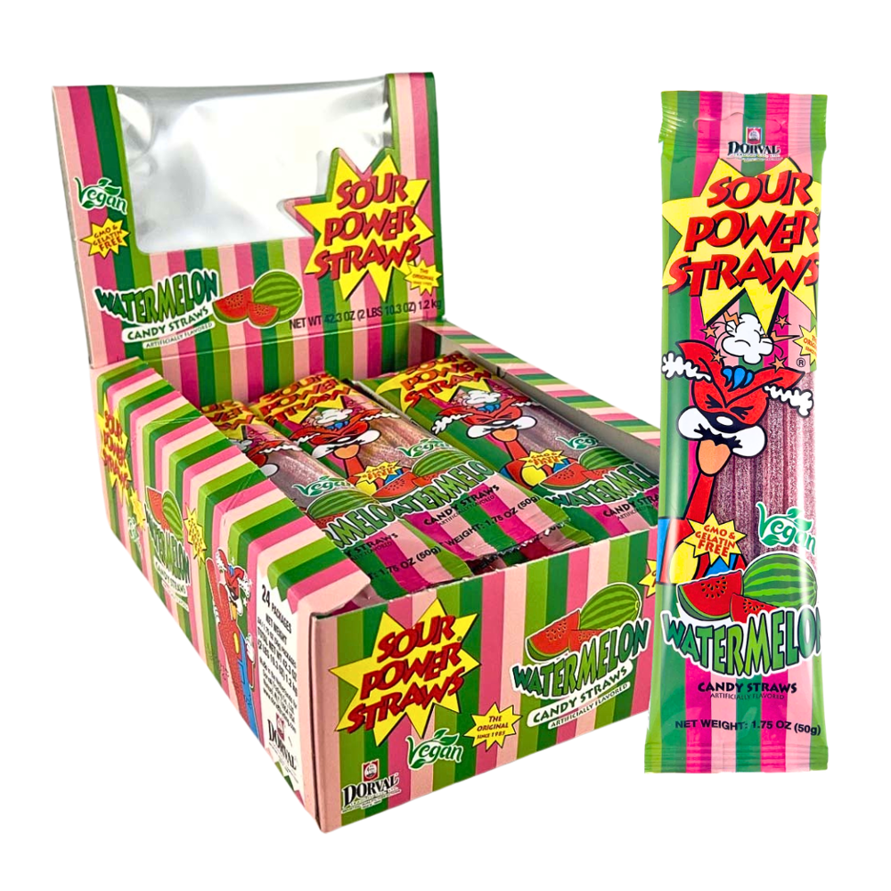 24 x Sour Power Straws Watermelon 50g