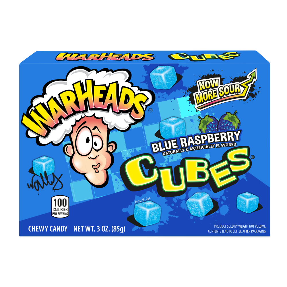 12 x Warheads Blue Raspberry Cubes Theater Box 85g