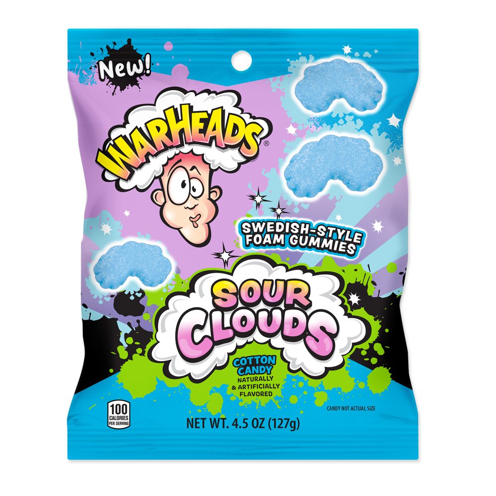 12 x Warheads Sour Clouds Peg Bag Cotton Candy 128g