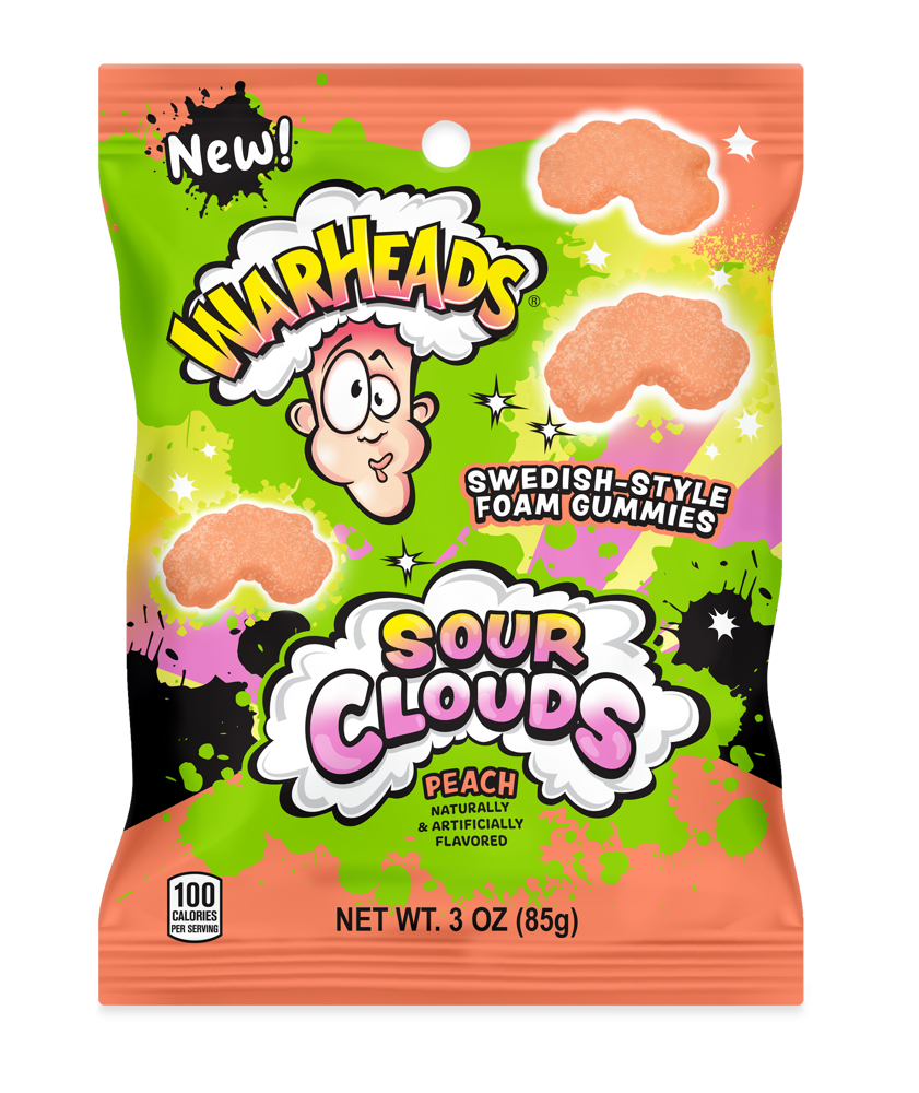 12 x Warheads Sour Clouds Peg Bag Peach 85g