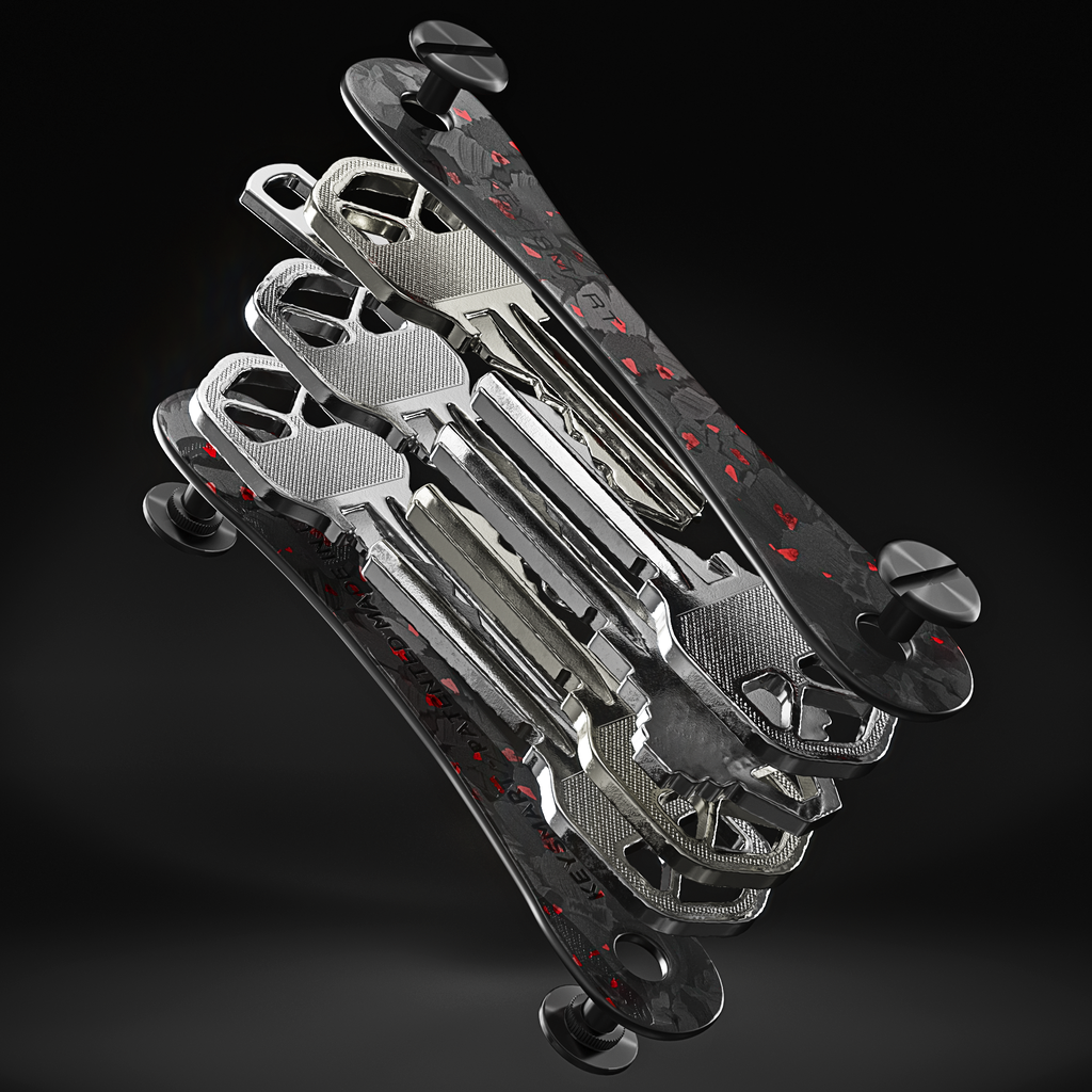 KeySmart Original - Compact Key Holder and Keychain Organiser (Up to 8 Keys) - Red Forged Carbon