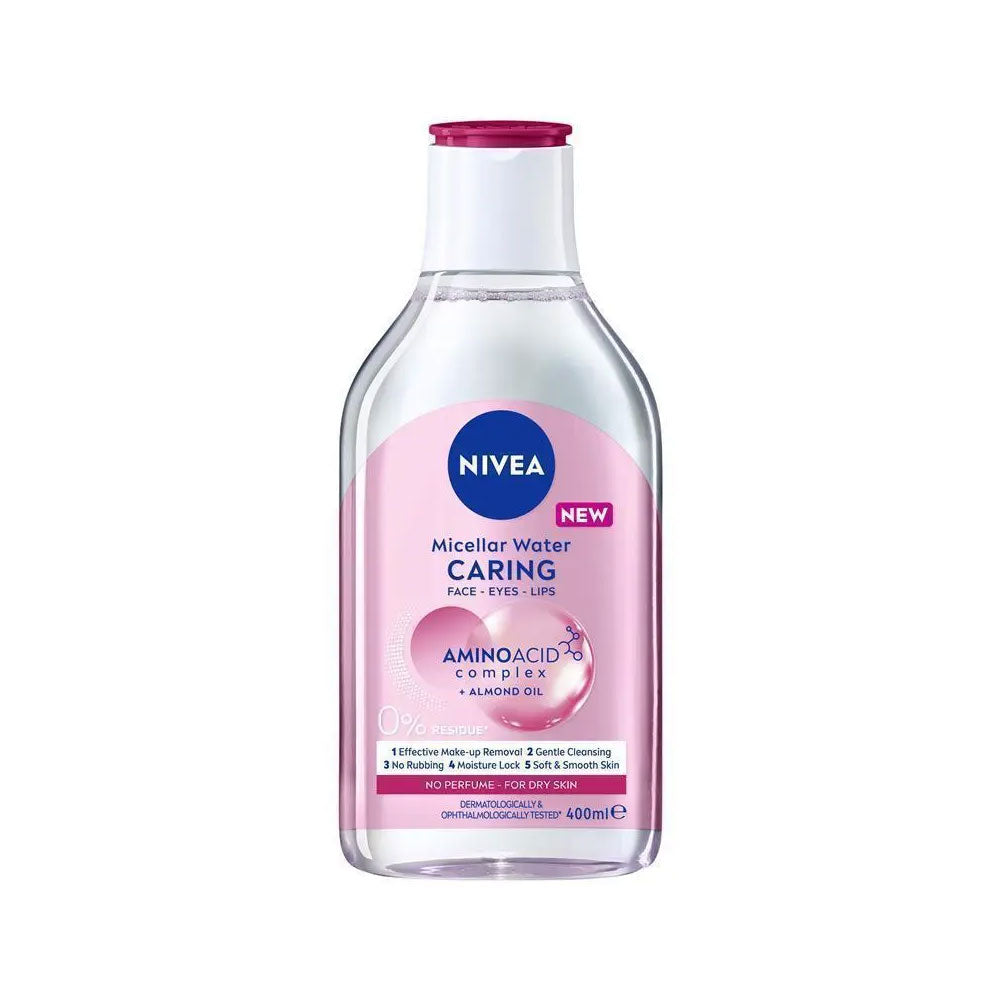 2 x Nivea Caring Micellar Water Amino Acid Complex Almond Oil for Dry Skin 400mL