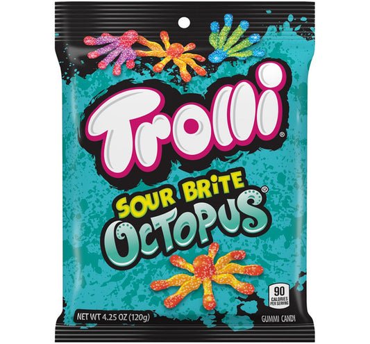 12 Pack x US Trolli Sour Brite Crawler Octopus Hang Bag 4.25oz(141g)