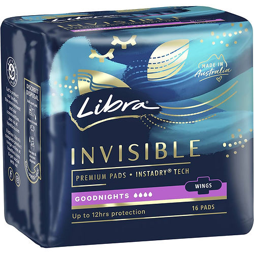 6 Pack x Libra Invisible Premium Goodnights Pads With Wing 16pc