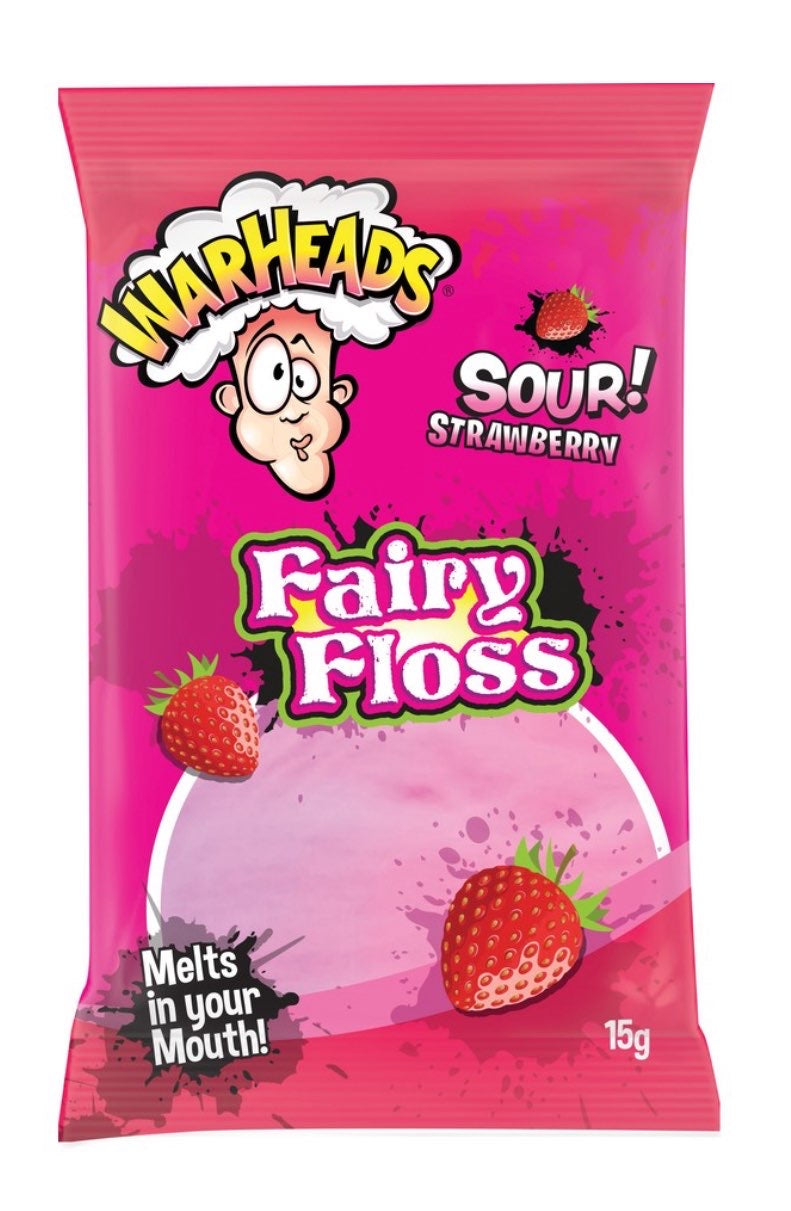18 Pack x Warheads Sour Strawberry Fairy Floss 15g