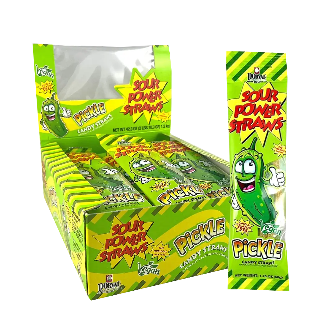 24 x US Dorval Sour Power Straws 50g - Pickle