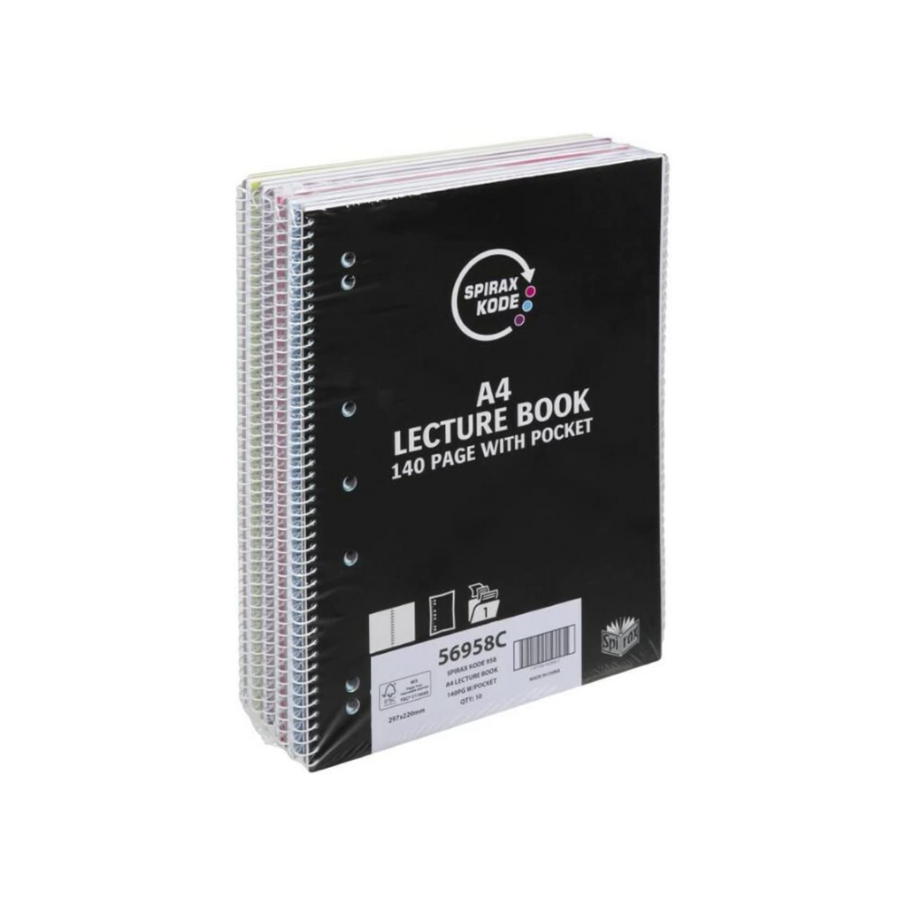 10 Pack x Spirax Kode 966 A4 Lecture Book 140pgs - Assorted Colours