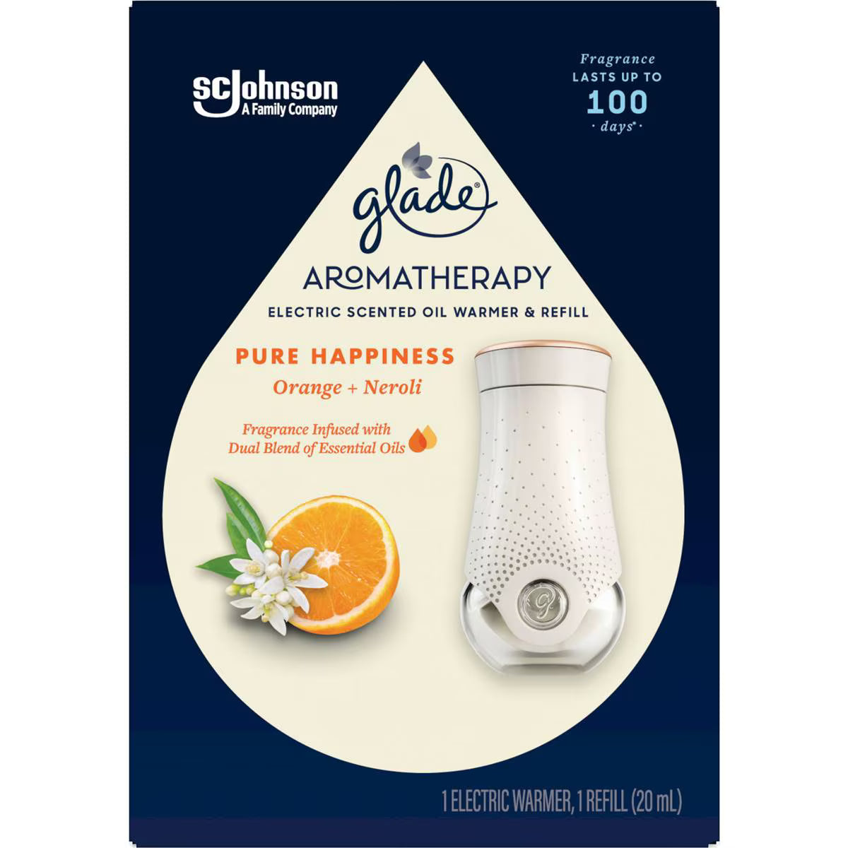 2 Pack x Glade Aromathery Pure Happiness Orange Neroli Electric Scented Oil Warmer and Refill 20mL