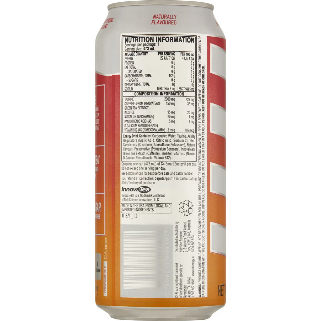 12 Pack x C4 Smart Energy RTD 473ml - Peach Mango Nectar