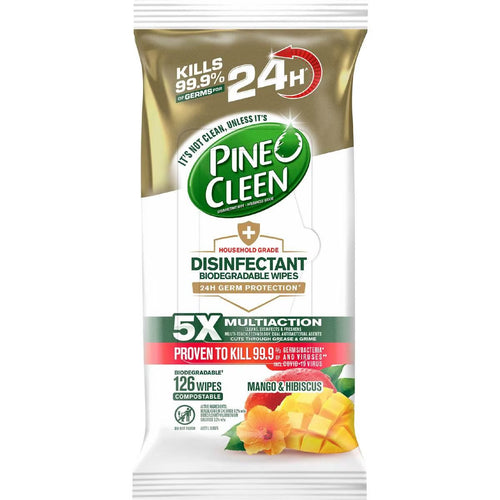 4 x Pine O Cleen Household Grade Wipes 24H Germ Protection Mango & Hibiscus PK126