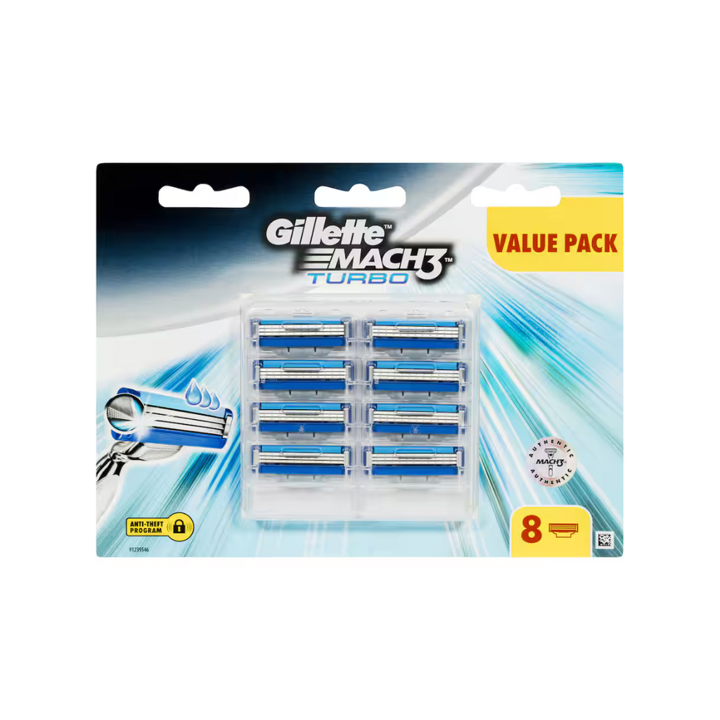 Gillette Mach3 Turbo 3d Razor Blades - Value Pack 8 Cartridge
